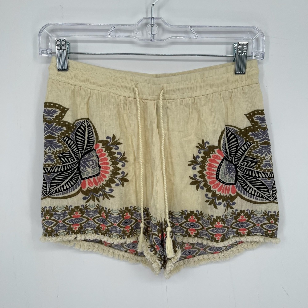 Tokyo Darling Women's Cream Fringed Tassels Medallion Hippie Boho Shorts Size S